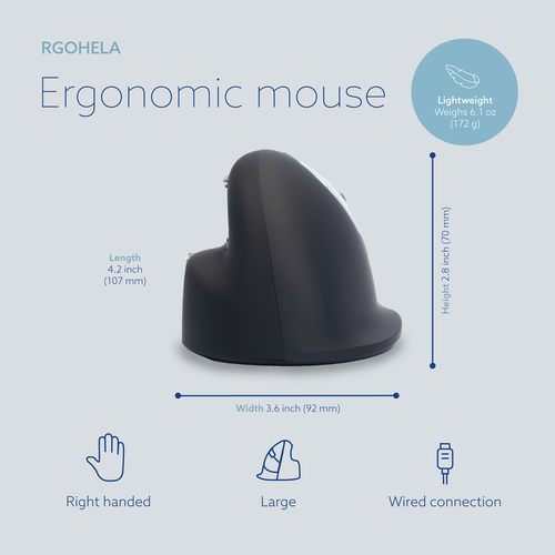 R-Go Tools Ergonomische Maus R-Go HE Break mit Pausensoftware, groß (Handlänge ≥ 185mm), für Rechtshänder, verkabelt, schw