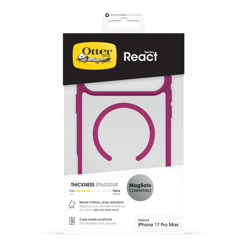 OtterBox React MagSafe. Tipo de mala: Capa, Compatibilidade da marca: Apple, Compatibilidade: iPhone 17 Pro Max, Tamanho m