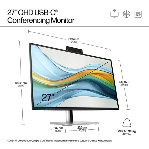 HP 527pm 27" Aula Webcam WQHD Monitor LED - 16:9 - Preto Jet - 68,6 cm (27") Viewable - Tecnologia IPS (In-plane switching