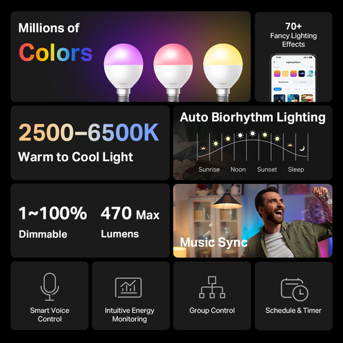 SMART P45 LIGHT BULB MULTI E14 470 LM 2500-6500K 25000HRS