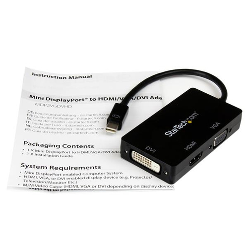 StarTech.com Mini DisplayPort Adapter - 3-in-1 - 1080p - Monitor Adapter - Mini DP to HDMI / VGA / DVI Adapter Hub - 1 x 2