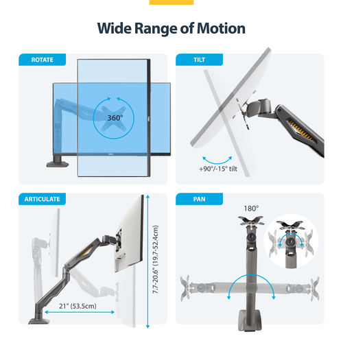 StarTech.com Mounting Arm for Monitor, Display - Black - Landscape/Portrait - TAA Compliant - Height Adjustable - 1 Displa