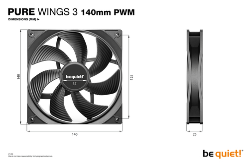 be quiet! Pure Wings 3 Cooling Fan - Gaming Console, PC, Cooling System - 140 mm Maximum Fan Diameter - 97.52m³/h Maximum 
