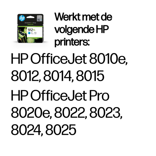 HP 912XL High Yield Cyan Original Ink Cartridge. Colour ink type: Pigment-based ink, Cartridge capacity: High (XL) Yield, 