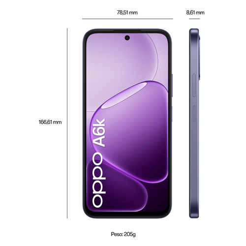 OPPO A6k AI Smartphone, doppia fotocamera 13MP+QVGA, Selfie 5MP, Display 6.75” 120HZ IPS HD+, 6100mAh, RAM 4GB(Esp1GB/2GB/