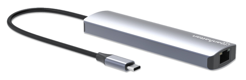 Manhattan USB-C Dock/Hub with Card Reader, Ports (x5): Ethernet, HDMI, USB-A (x2) and USB-C, with Power Delivery (PD) 100W