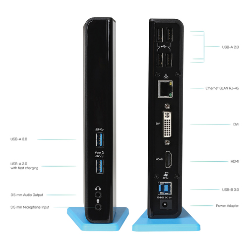 i-tec USB 3.0 Dual Docking Station HDMI DVI. Technologie de connectivité: Station d'accueil, Casque connection: 3,5 mm, Co