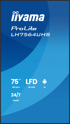 iiyama LH7564UHS-B1AG. Produktdesign: Digital Signage Flachbildschirm. Bildschirmdiagonale: 190,5 cm (75"), Display-Auflös