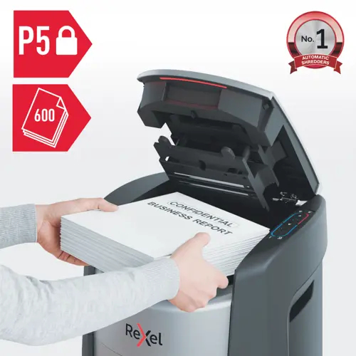 Rexel ShredMax AutoFeed+ 600M Micro Cut Paper Shredder. Shredding type: Micro-cut shredding, Working width: 22.5 cm, Shred