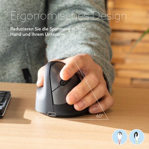 R-Go Tools HE Mouse Ergonomische Maus R-Go HE Break mit Pausensoftware, mittel (Handlänge 165-185mm), Linkshänder, Bluetoo