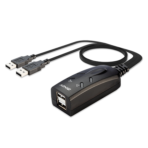 Lindy 2 Port USB KM Switch. Keyboard port type: USB, Mouse port type: USB. Product colour: Black, Cable length: 1.1 m. Wei