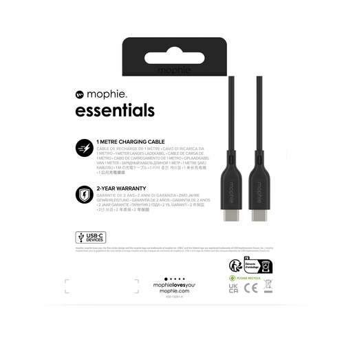 Mophie Essentials 1 m USB-C Data Transfer Cable - Black
