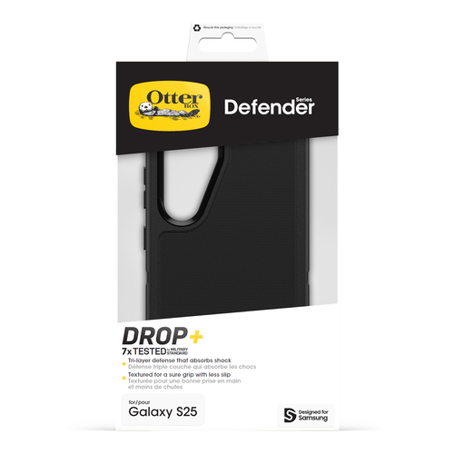 OtterBox Defender Case for Samsung Galaxy S25 Smartphone - Black - Drop Resistant, Damage Resistant, Shock Absorbing, Bump