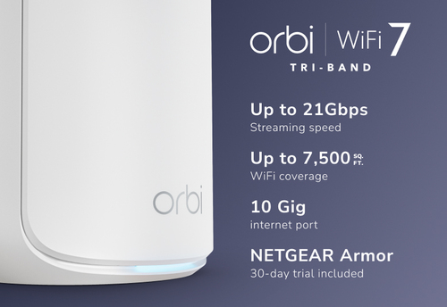 Netgear Orbi RBE873 Wi-Fi 7 IEEE 802.11be Ethernet Wireless Router - Tri Band - 2.40 GHz ISM Band - 6 GHz UNII Band - 8 x 