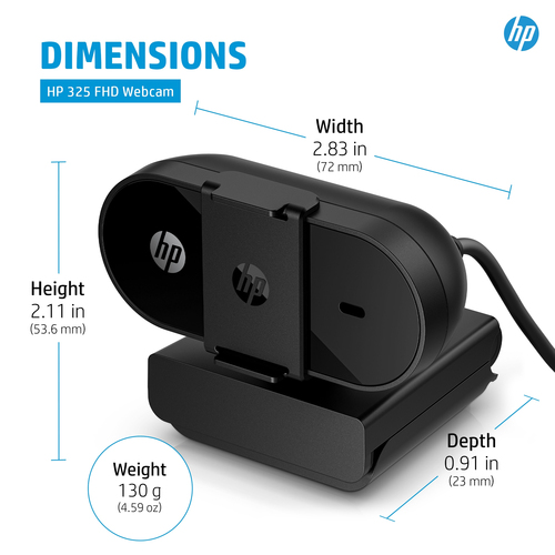 HP 325 FHD Webcam. Megapixel (approx.): 5 MP, Maximum video resolution: 1920 x 1080 pixels, Camera HD type: Full HD. Inter