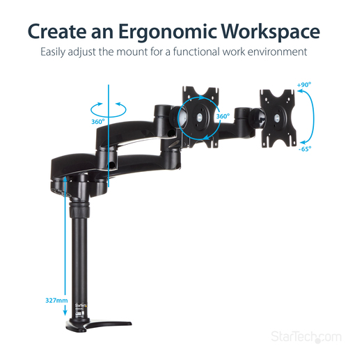 StarTech.com Dual Monitor Stand - Grommet or Desk Mount - Monitors up to 24â€ - VESA Monitor Stand - Double Monitor Arm -