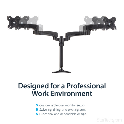 StarTech.com Dual Monitor Stand - Grommet or Desk Mount - Monitors up to 24â€ - VESA Monitor Stand - Double Monitor Arm -