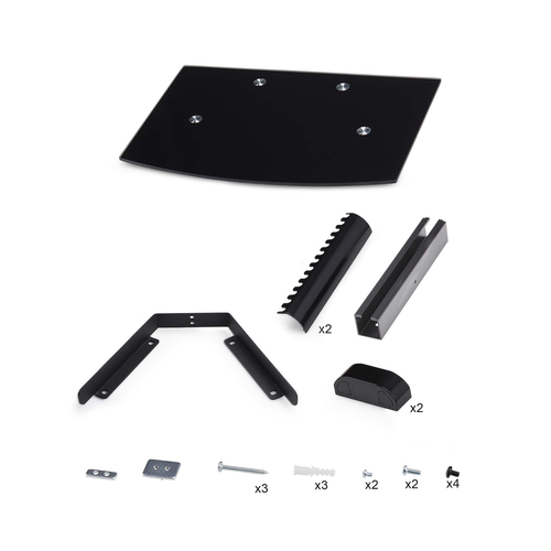 StarTech.com Floating Wall-Mounted AV Shelf, Adjustable Height Shelf For Under TV A/V Equipment, Black Tempered Glass Shel