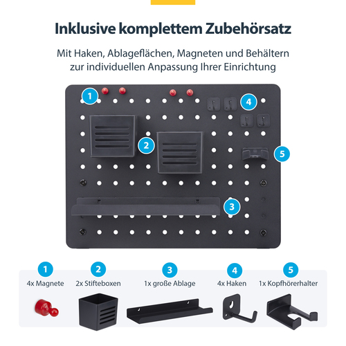 CLAMP-ON PEGBOARD ORGANIZER WITH ACCESSORIES STEEL BLACK