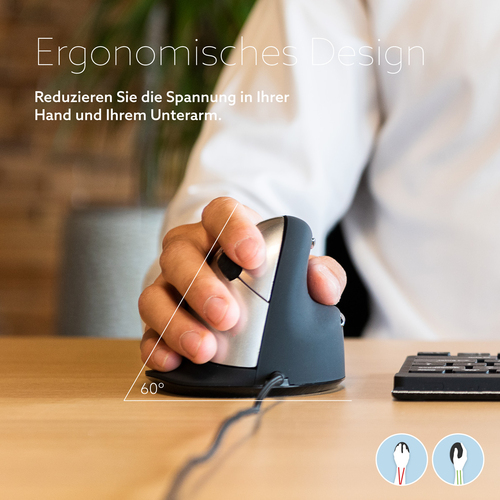 R-Go Tools HE Mouse R-Go , Ergonomische Maus, Mittel (Handlänge 165-185mm), rechtshändig, kabelgebunden, rechts, USB Typ-A