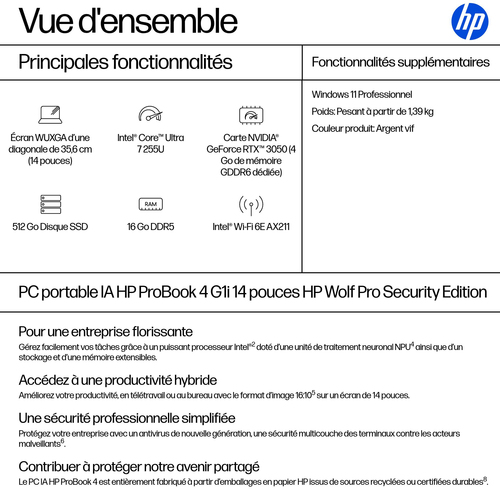 HP ProBook 4 G1i 35,6 cm (14 Zoll) Notebook - WUXGA - Intel Core Ultra 7 255U - 16 GB - 512 GB SSD - Silber - Intel Chip -