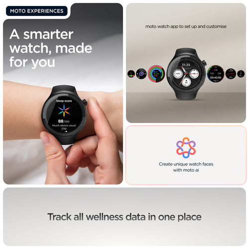 Motorola Mobility moto watch Smart Watch - Round Case Shape - Matte Black Body Color - Aluminium Case Material - Wireless 