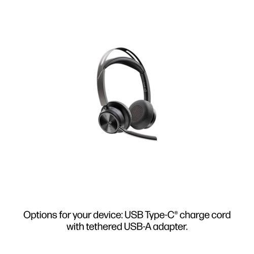 Poly Voyager Focus 2-M Kabel/Kabellos Auf den Ohren, Kopfbügel Stereo Headset - Schwarz - Siri, Google Assistant - Binaura