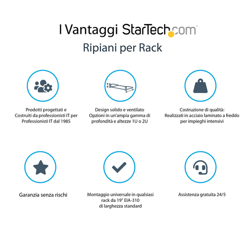 StarTech.com Mensola per Rack 19" 1U Ventilata - Scaffale/Ripiano universale cantilever per rack e armadi di rete 19 polli