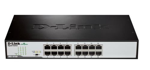 D-Link DGS-1016D, 16-Port Layer 2 unmanaged Gigabit Switch (16 x 10/100/1000 Mbit/s BaseT Port, Plug & Play, lüfterlos, Me