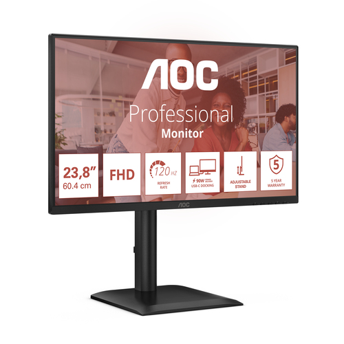 AOC 24E4CV 24 Zoll Klasse Full HD LED-Monitor - 16:9 Format - Schwarz - 60,5 cm (23,8 Zoll) Viewable - IPS-Technologie (In