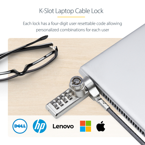 StarTech.com Cable Lock For Notebook, Monitor, Printer - 1.98 m Cable - Resettable - 4-digit - Combination Lock/Keyed Lock