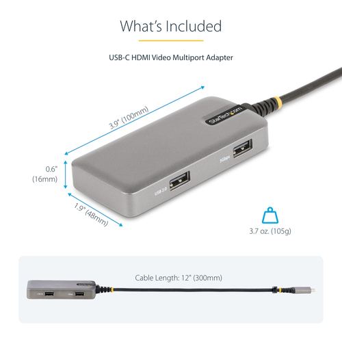 StarTech.com USB Type C Docking Station for Tablet, Monitor, Notebook - 100 W - Space Gray - Portable - 1 Displays Support