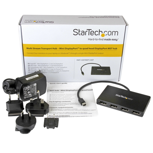 StarTech.com 4-Port Multi Monitor Adapter - Mini DisplayPort to DisplayPort MST Hub - 4x 1080p - Video Splitter for Extend