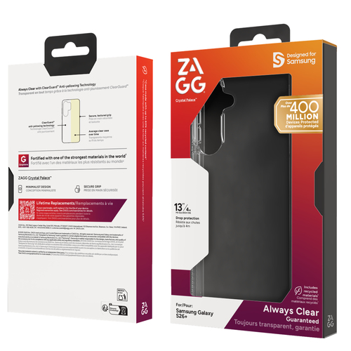 ZAGG Crystal Palace Case For Galaxy S26+. Case type: Cover, Brand compatibility: Samsung, Compatibility: Galaxy S26+, Maxi
