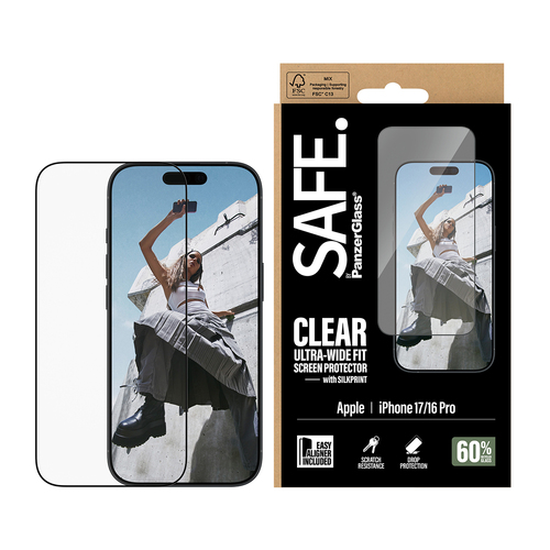 PanzerGlass SAFE. by ® Displayschutz iPhone 17 | 16 Pro | Ultra-Wide Fit m. EasyAligner. Markenkompatibilität: Apple, Komp