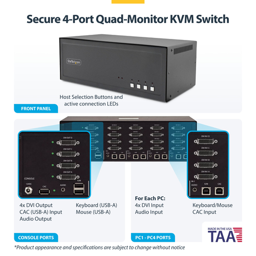 StarTech.com Analog KVM Switchbox - TAA Compliant - 4 Computer(s) - 2560 x 1600 - 11 x USB - USB 2.0 - 20 x DVI - Desktop