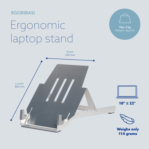 R-Go Höhenverstellbar Notebook-Ständer - Bildschirmgröße: 25,4 cm (10 Zoll) bis 55,9 cm (22 Zoll) - 4,99 kg TragfähigkeitD