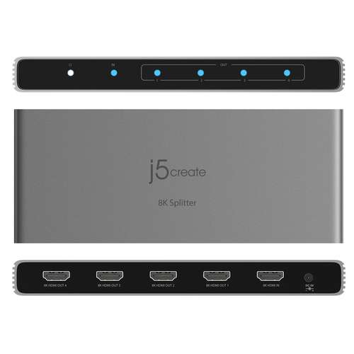 j5create JDSH814. Tipo de porta vídeo: HDMI, Saída de vídeo: 4x HDMI. Resolução Máxima: 7680 x 4320 pixels, Cor do produto