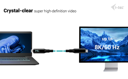 i-tec Thunderbolt 4/USB4 Class Pro Cable 240W with LCD (40 Gbps, 150 cm). Anschluss 1: Männlich, Anschluss 2: Männlich, Ka