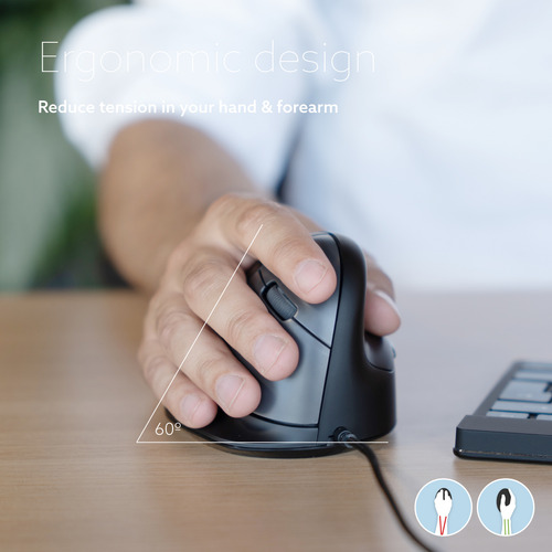 R-Go HE Break Vertical Mouse Maus - USB-Typ C - Optisch - 5 Taste(n) - Schwarz - Mac, Windows - Kabel - 2400 dpi Auflösung
