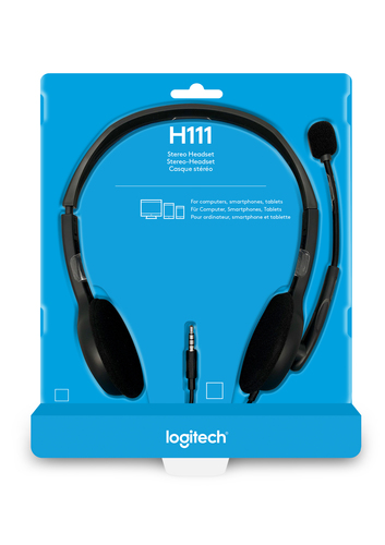 Logitech H111 Kabel Kopfbügel Stereo Headset - Schwarz - Binaural - Ohraufliegend - 20 Hz bis 20 kHz Frequenzgang - 180 cm