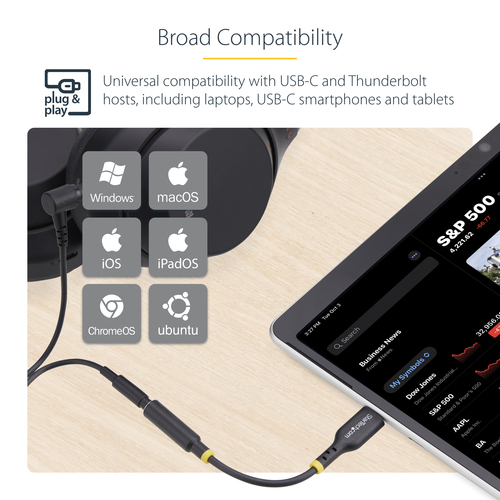 StarTech.com 5in (12.7cm) USB-C Audio Adapter to 3.5mm Headphone/Headset Jack, USB Type-C Aux Dongle, 32-bit DAC, For Lapt