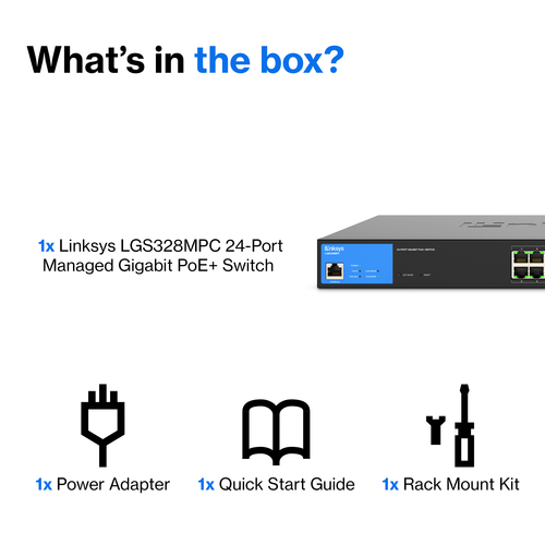 Linksys LGS328MPC 24 Ports Manageable Ethernet Switch - 3 Layer Supported - Modular - 410 W PoE Budget - Optical Fiber, Tw