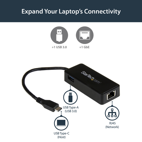 StarTech.com USB-C to Ethernet Gigabit Adapter - Thunderbolt 3 Compatible - USB Type C Network Adapter - USB C Ethernet Ad