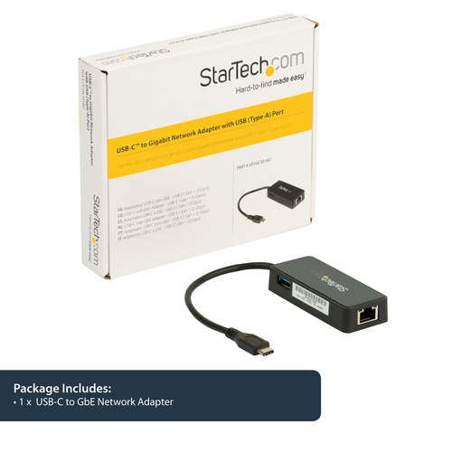 StarTech.com USB-C to Ethernet Gigabit Adapter - Thunderbolt 3 Compatible - USB Type C Network Adapter - USB C Ethernet Ad