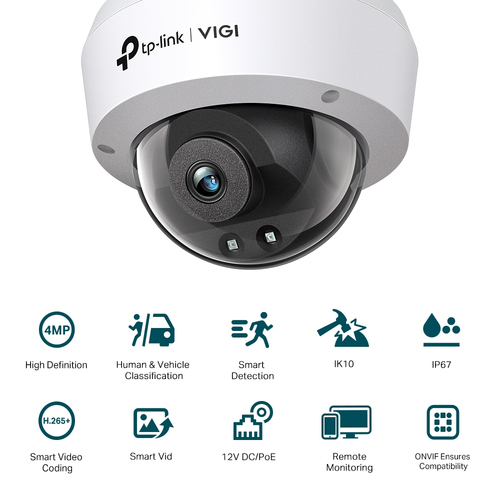 TP-Link VIGI C240I 4 Megapixel Netzwerkkamera - Farbe - Kuppel - 30 m Infrarot Nachtsicht - H.265+, H.265, H.264, H.264+ -