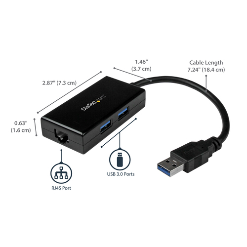 StarTech.com Gigabit Ethernet Adapter for PC - 10/100/1000Base-T - Desktop - USB 3.0 - 3 Port(s) - 1 - Twisted Pair