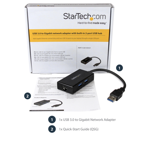 StarTech.com Gigabit Ethernet Adapter for PC - 10/100/1000Base-T - Desktop - USB 3.0 - 3 Port(s) - 1 - Twisted Pair