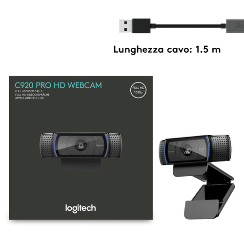 Webcam Logitech C920 - 30 fps - USB 2.0 - 15 Megapixel Interpolata - 1920 x 1080 Video - Auto focus - Widescreen - Microfo