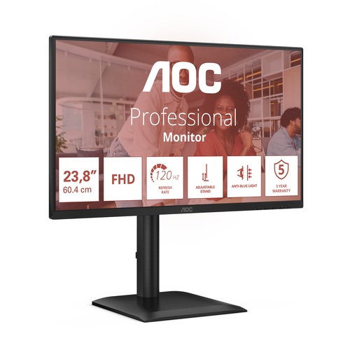 AOC 24E4U 24 Zoll Klasse Full HD LED-Monitor - 16:9 Format - Schwarz - 60,5 cm (23,8 Zoll) Viewable - IPS-Technologie (In-